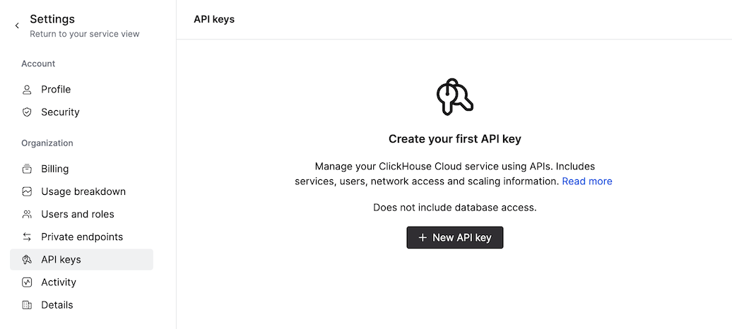 Страница API Keys